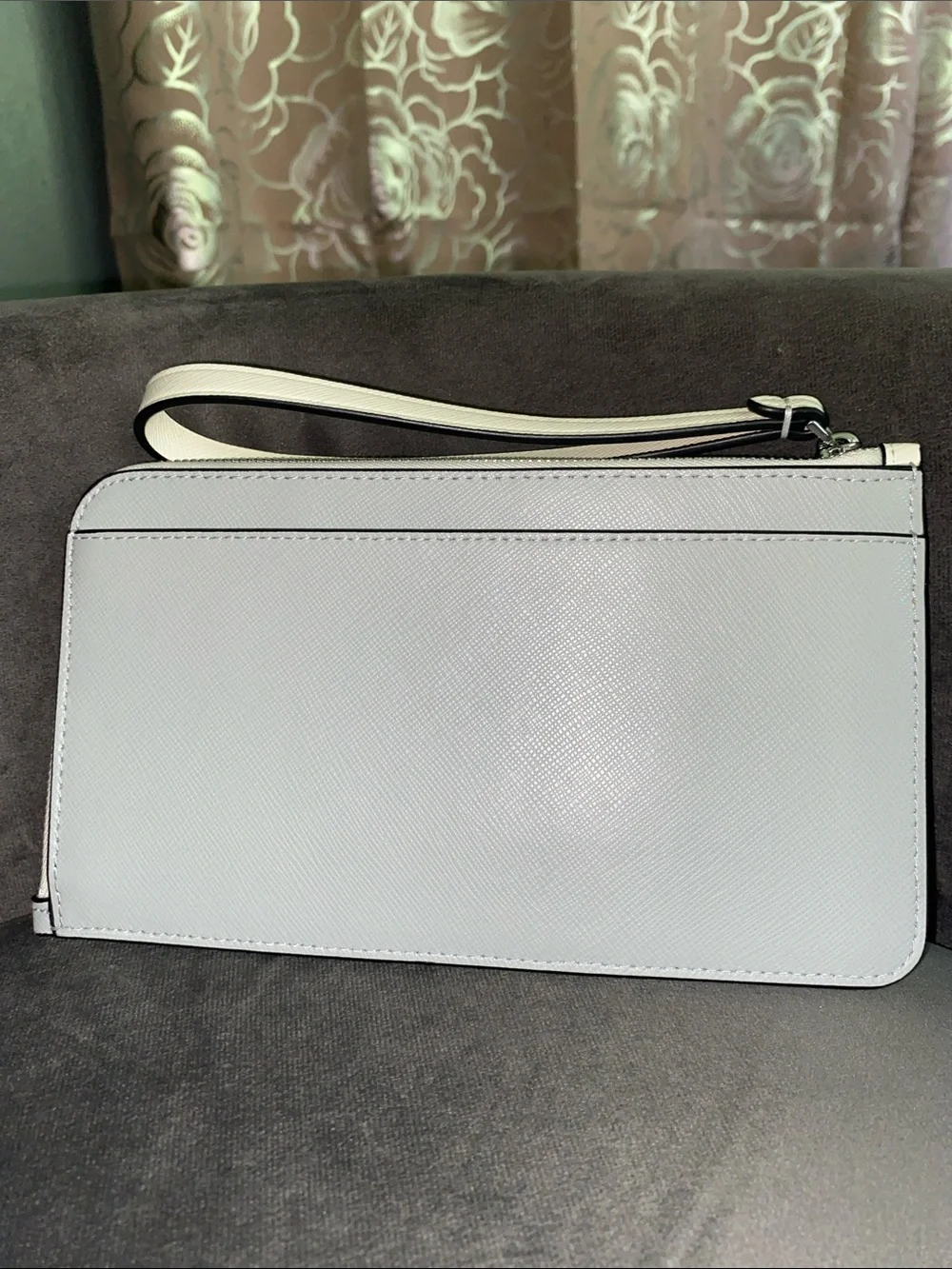 Kate Spade Lucy Bicolor Medium L-Zip Wristlet Platinum Grey Wallet Colorblock